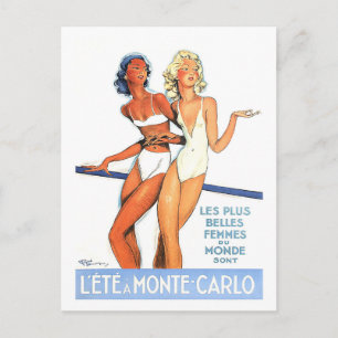 Postal Monte Carlo, mujeres con traje de baño, cosecha, v