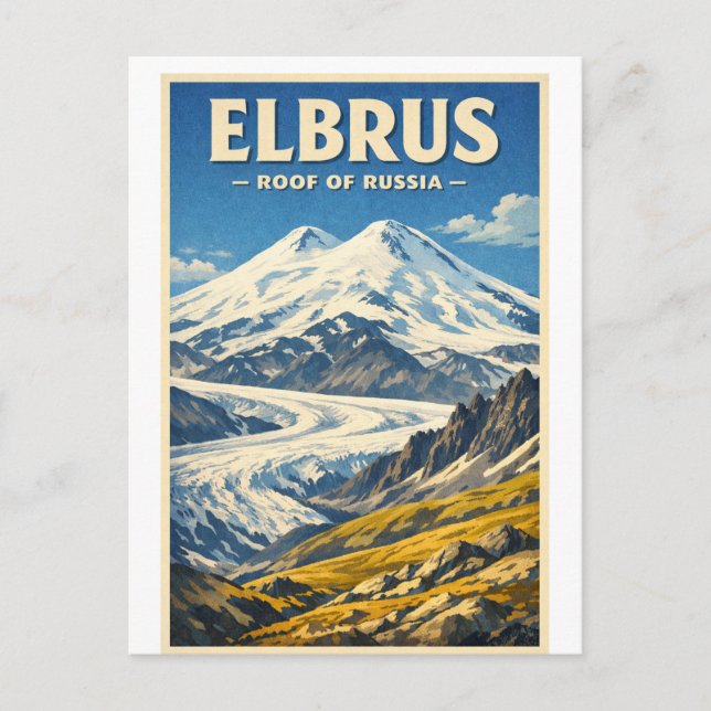 Postal Monte Elbrus, Rusia, en un clásico retro (Anverso)
