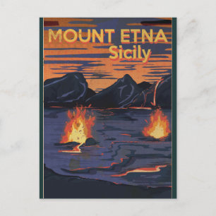 Postal Monte Etna, poster de viajes de Sicilia