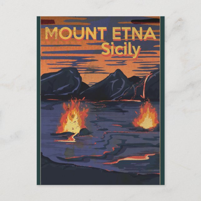 Postal Monte Etna, poster de viajes de Sicilia (Anverso)