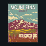 Postal Monte Etna Sicily Viaje Arte Vintage<br><div class="desc">Monte Etna en un estilo de arte vectorial. El Monte Etna se encuentra en la costa este de Sicilia,  entre las ciudades de Messina y Catania Italia</div>