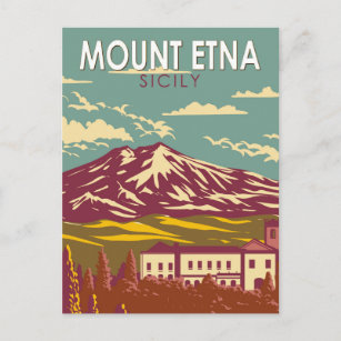Postal Monte Etna Sicily Viaje Arte Vintage