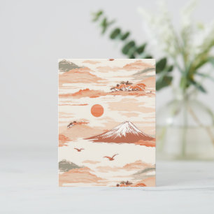 Postal Monte Fuji Amanecer Dorado Patrón de Acuarela Japó