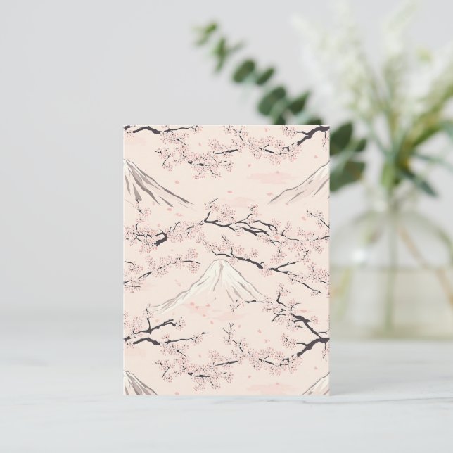 Postal Monte Fuji con Flor de Cerezo – Japonés (Anverso de pie)