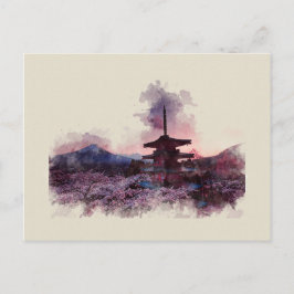 Postal Monte Fuji, Japón, acuarela