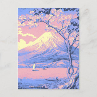 Postal Monte Fuji rosa y morado del lago Yamanaka Poster