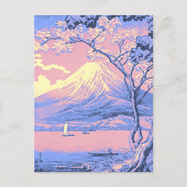 Postal Monte Fuji rosa y morado del lago Yamanaka Poster (Anverso)