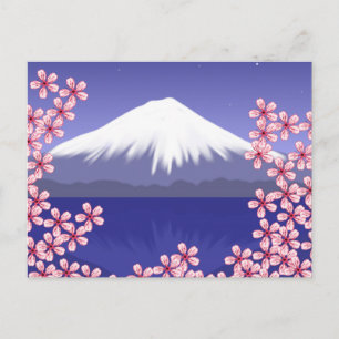 Postal Monte Fuji y flores de cerezo