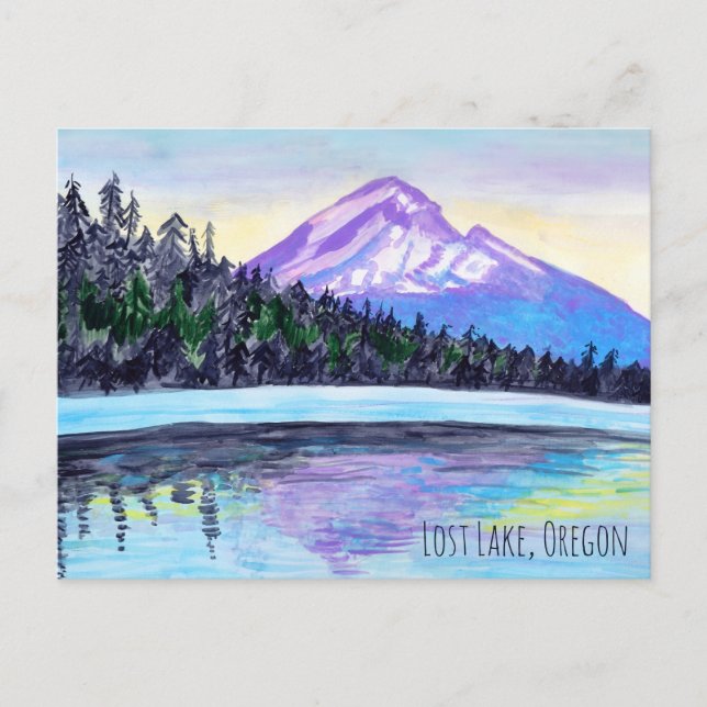 Postal Monte Hood Sunrise en el PERSONALIZADO Lost Lake (Anverso)