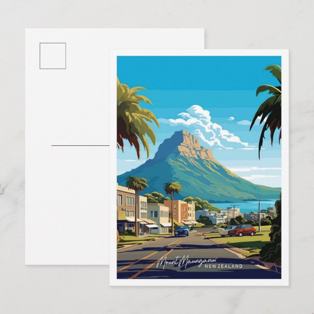 Postal Monte Maunganui ilustracion de Viajes de Nueva Zel (Anverso / Reverso)