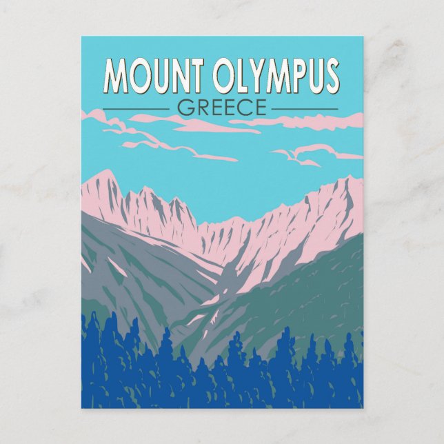 Postal Monte Olimpo Grecia Arte de Viaje Vintage (Anverso)