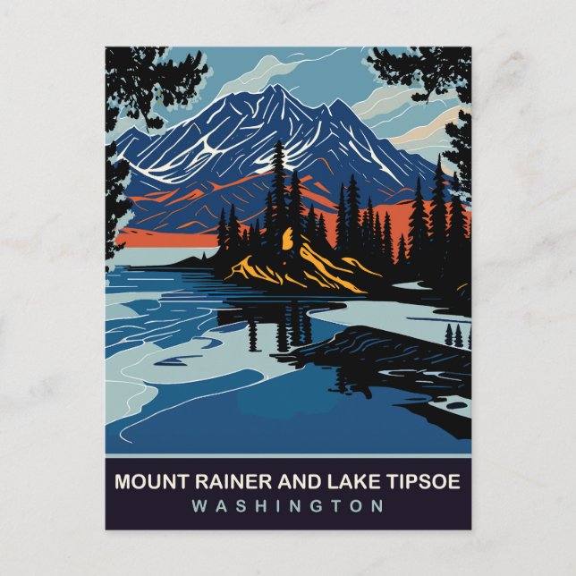 Postal Monte Rainer y Lago Tipsoe, WA, Viajes (Anverso)