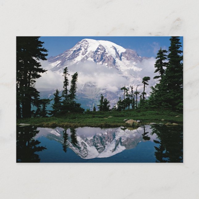 Postal Monte Rainier reflejado en un tarn de montaña (Anverso)