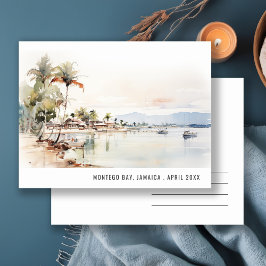 Postal Montego Bay Jamaica Acuarela Paisaje Viaje