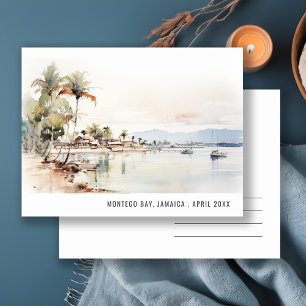 Postal Montego Bay Jamaica Acuarela Paisaje Viaje