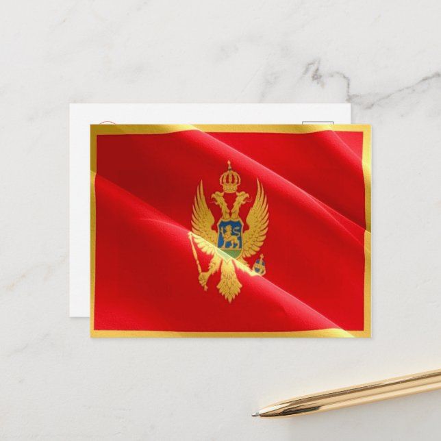 Postal Montenegro - Bandera Ondeando - (Anverso/Reverso In Situ)