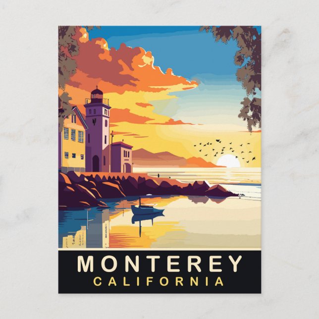 Postal Monterey, Romantic Sunset, california, Viajes (Anverso)