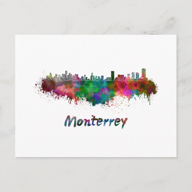 Postal Monterrey skyline in watercolor (Anverso)