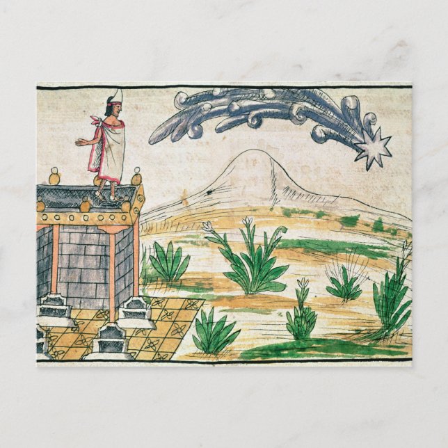 Postal Montezuma II viendo un cometa, 1579 (Anverso)