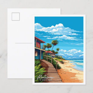 Postal Montezuma Ilustracion Viajero Costa Rica