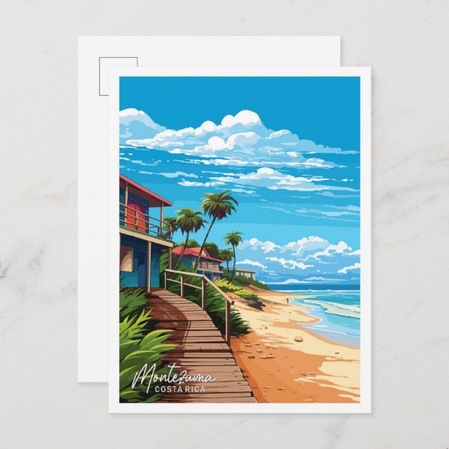 Postal Montezuma Ilustracion Viajero Costa Rica (Anverso / Reverso)