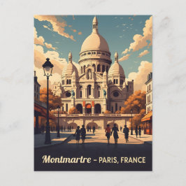 Postal Montmartre París con la basílica del Sagrado Coraz