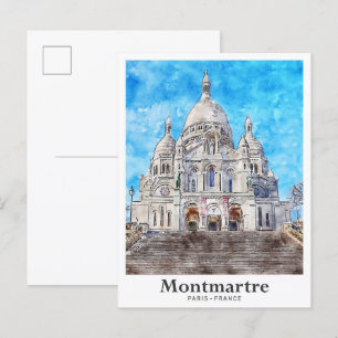 Postal Montmartre Paris France Travel Watercolor