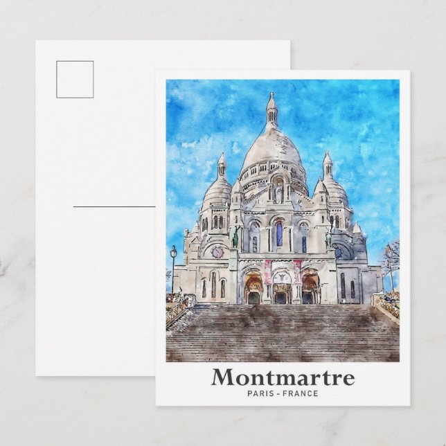 Postal Montmartre Paris France Travel Watercolor (Anverso / Reverso)