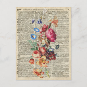 Postal Montón de flores coloridas en una página de diccio