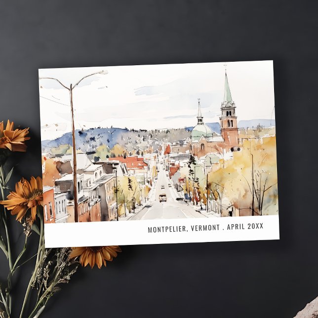 Postal Montpelier City Scape Vermont Watercolor Travel (Subido por el creador)