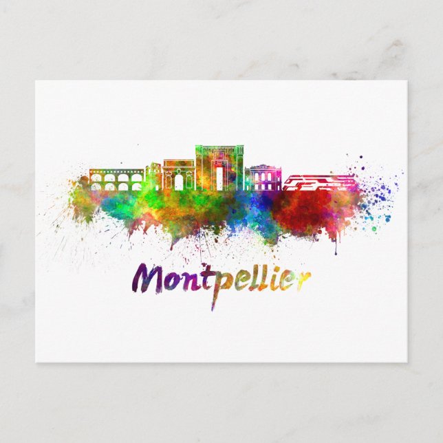 Postal Montpellier skyline in watercolor (Anverso)