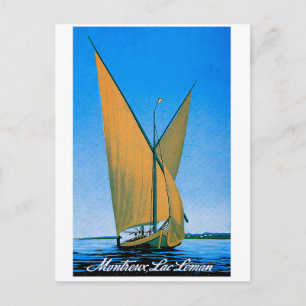 Postal Montreux, lago de Ginebra, Suiza, viaje vintage
