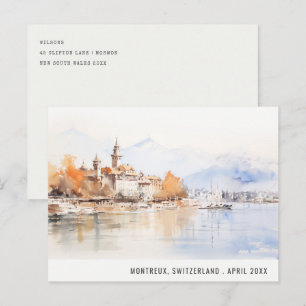 Postal Montreux Suiza Acuarela Paisaje Viaje