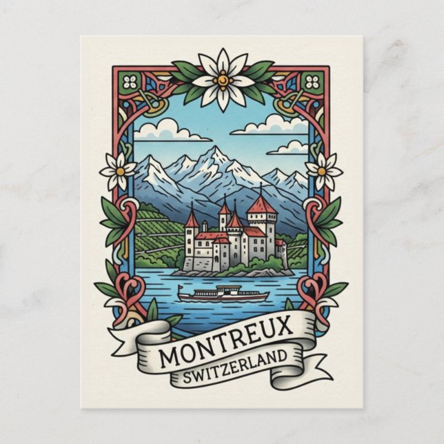 Postal Montreux Suiza Château de Chillon (Anverso)