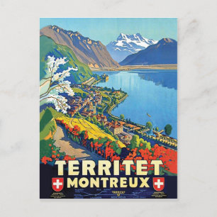 Postal Montreux, vista aérea, montañas, lago, Suiza
