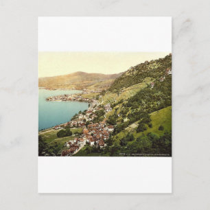 Postal Montreux. Vista desde Chambebaud, Lago de Ginebra,