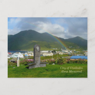 Postal Monumento a Aleut en la ciudad de Unalaska