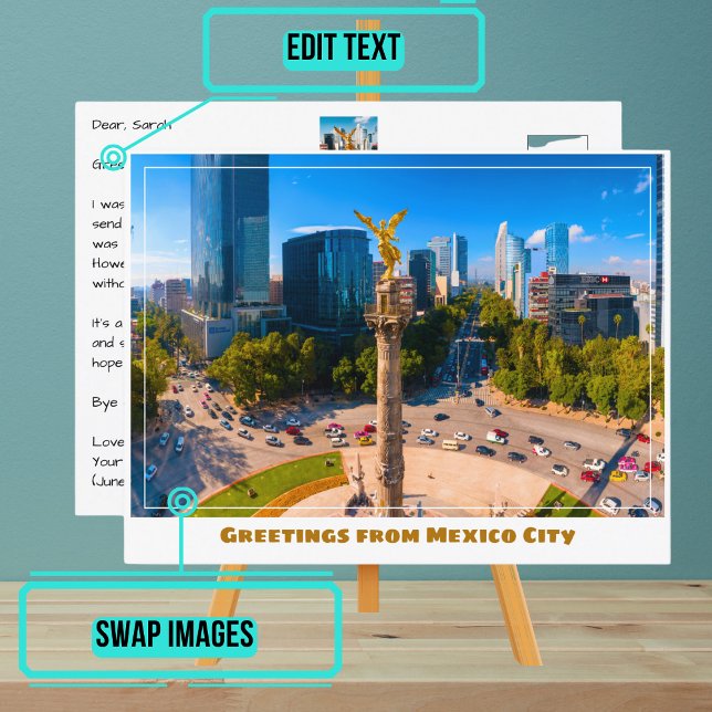 Postal Monumento a la Independencia con Skyline Ciudad de (Enjoy our customizable postcard)