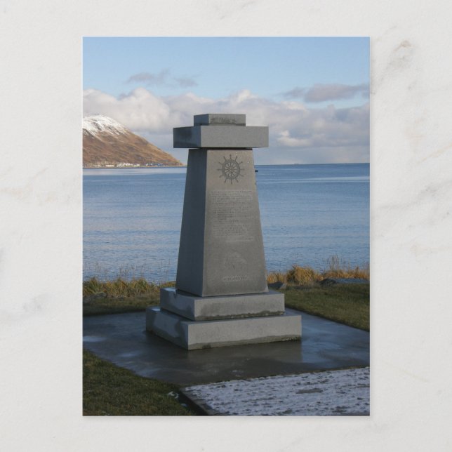 Postal Monumento a los pescadores, ciudad de Unalaska, Al (Anverso)