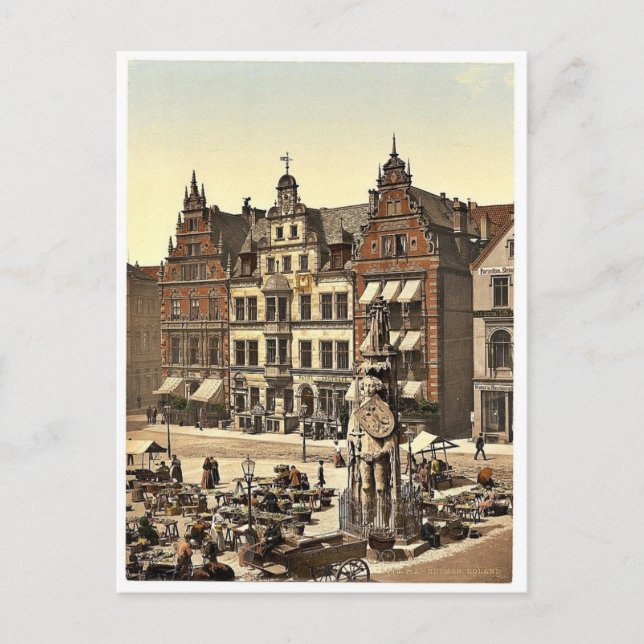 Postal Monumento a Roland, Bremen, Alemania rara fotocáma (Anverso)