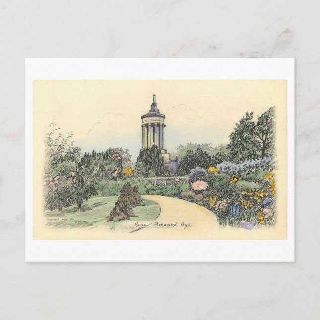 Postal Monumento Burns vintage, Ayr, Escocia, (Anverso)