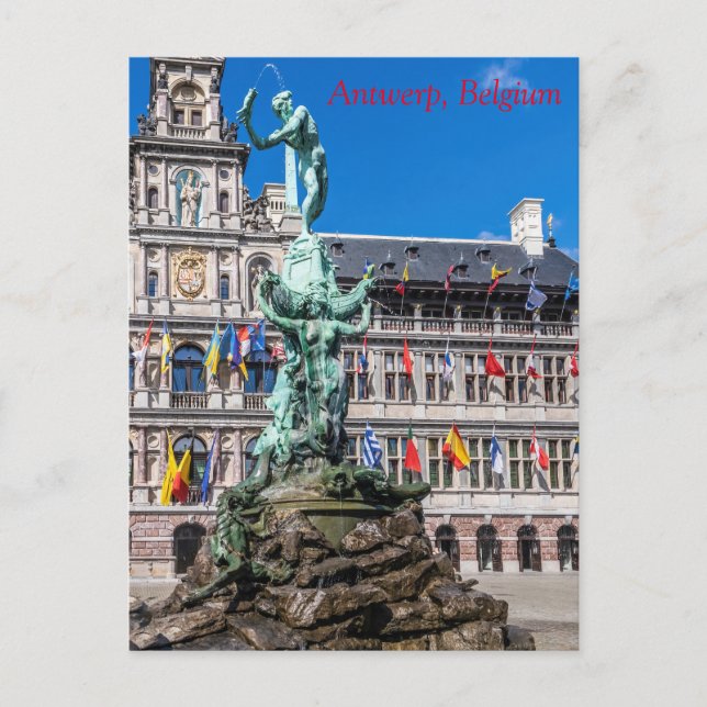 Postal Monumento de Brabo y Stadhuis Antwerp (Anverso)