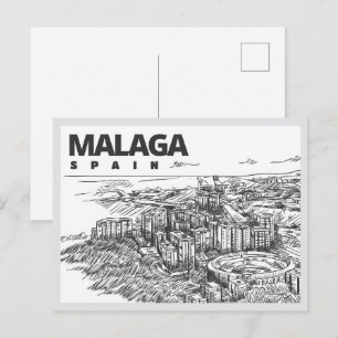 Postal Monumento de Málaga España dibujado a mano