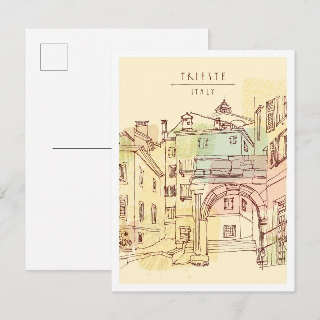 Postal Monumento de Trieste Italia dibujado a mano (Anverso / Reverso)