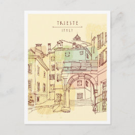 Postal Monumento de Trieste Italia dibujado a mano