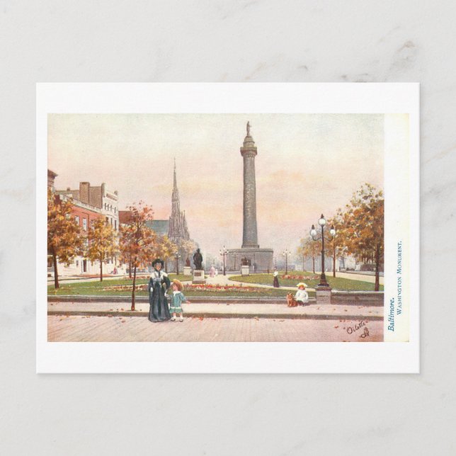Postal Monumento de Washington antiguo, Baltimore, Maryla (Anverso)