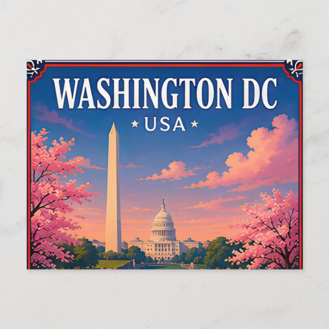 Postal 🏛️ Monumento de Washington DC Recuerdo desde la C (Anverso)