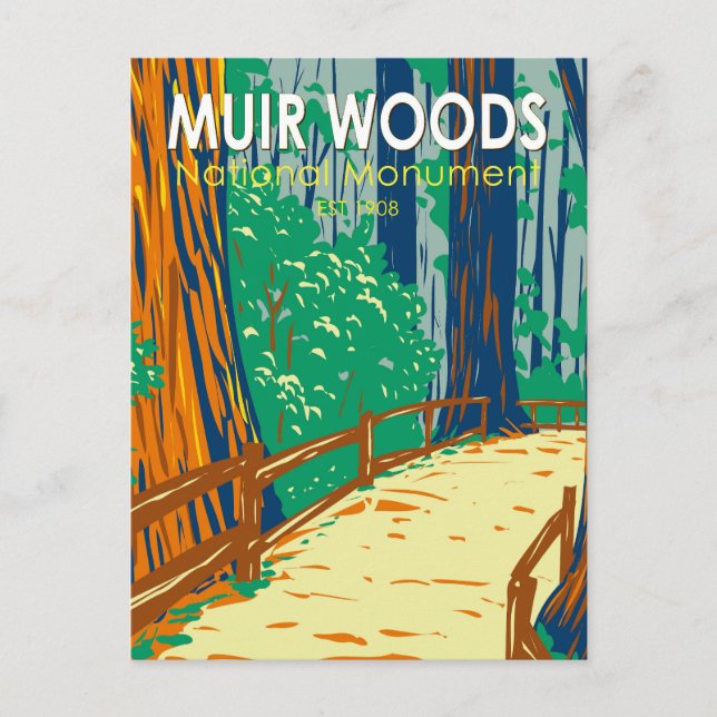 Postal Monumento nacional a Muir Woods Arte vintage (Anverso)