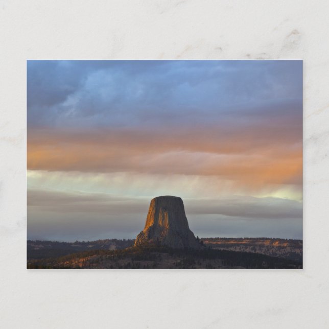 Postal Monumento Nacional Devils Tower, Tormenta al Atard (Anverso)