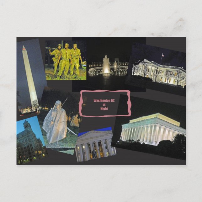 Postal Monumentos de Washington DC de noche (Anverso)